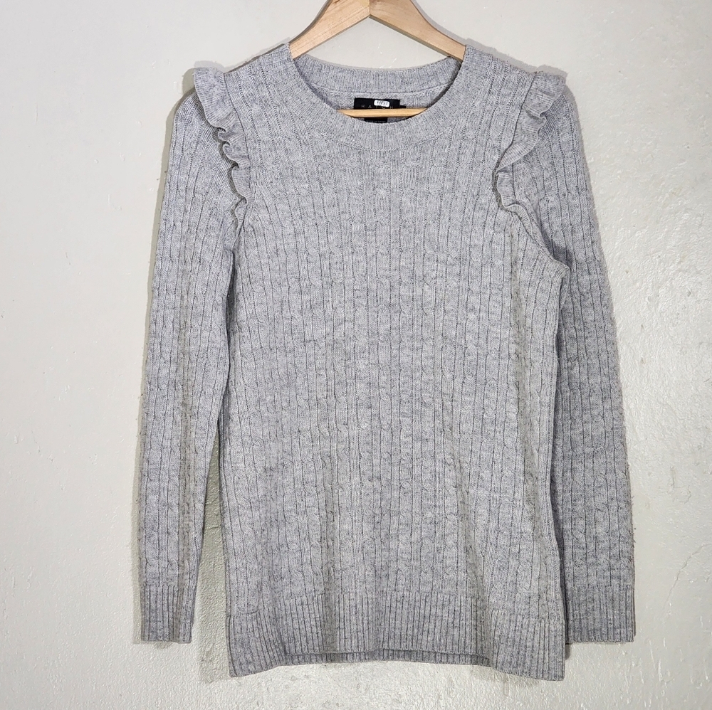 Hatch Maternity Gray Ruffled Knit Sweater